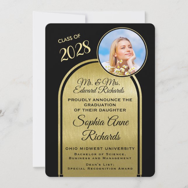 Foto De La Invitación De Graduación Negra De Padre (Anverso)