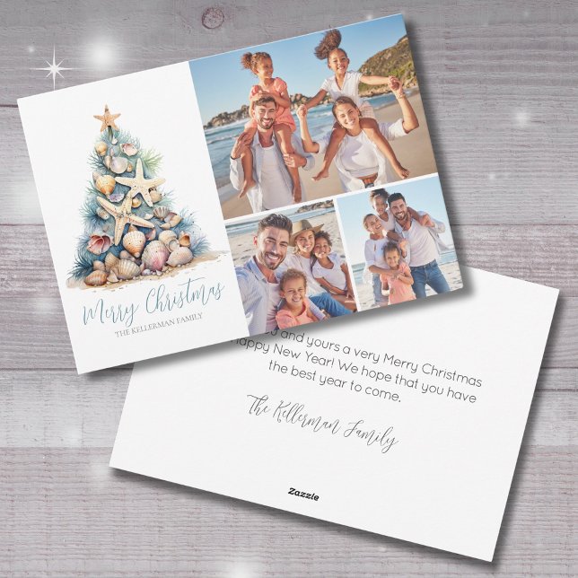 Foto de la Playa del Árbol de Navidad (Christmas Tree Beach Photo Holiday Card)