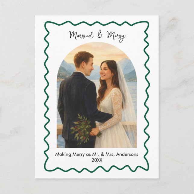 Foto de la primera Navidad verde casados y alegres (Anverso)