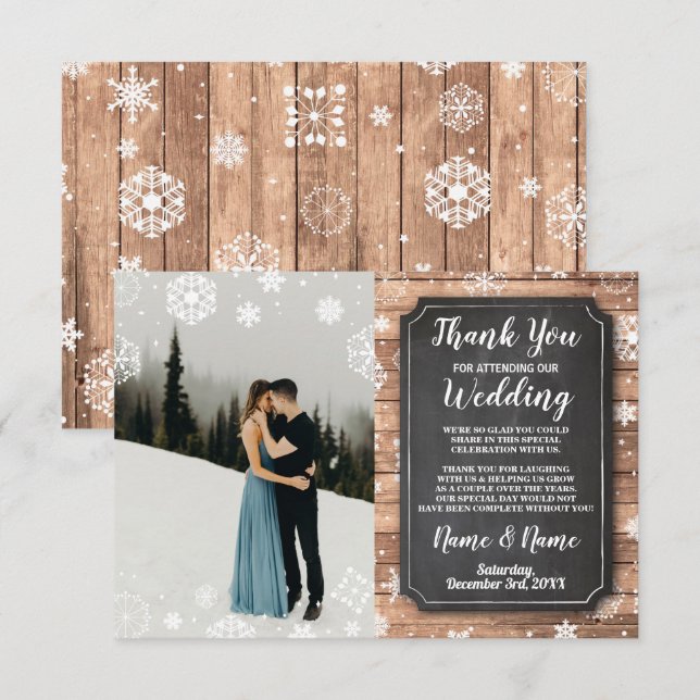 Foto de la tarjeta Rustic Winter Snowflakes Wood (Anverso / Reverso)