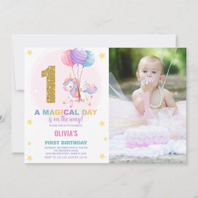Foto de las invitaciones de cumpleaños de Unicorni (Anverso)