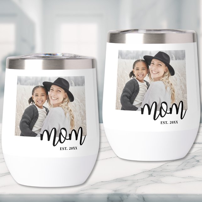 Foto de Mamá Blanca Negra (Mom Established Photo Gift Thermal Wine Tumbler)