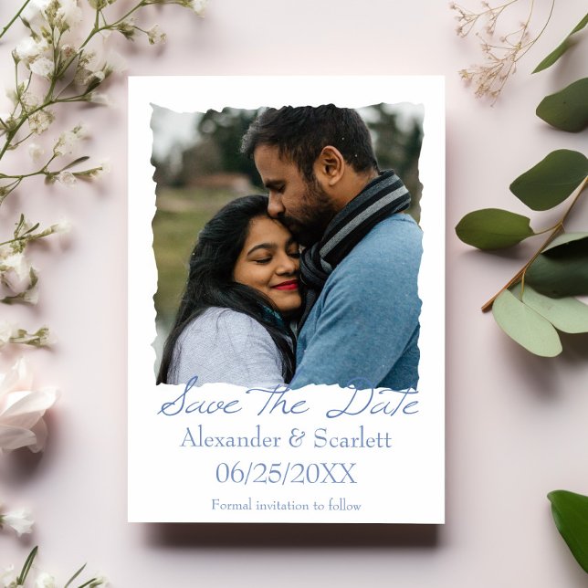 Foto De Marco Amarrado Azul Guardar El Anuncio De  (Blue Jagged Frame Photo Save the Date)