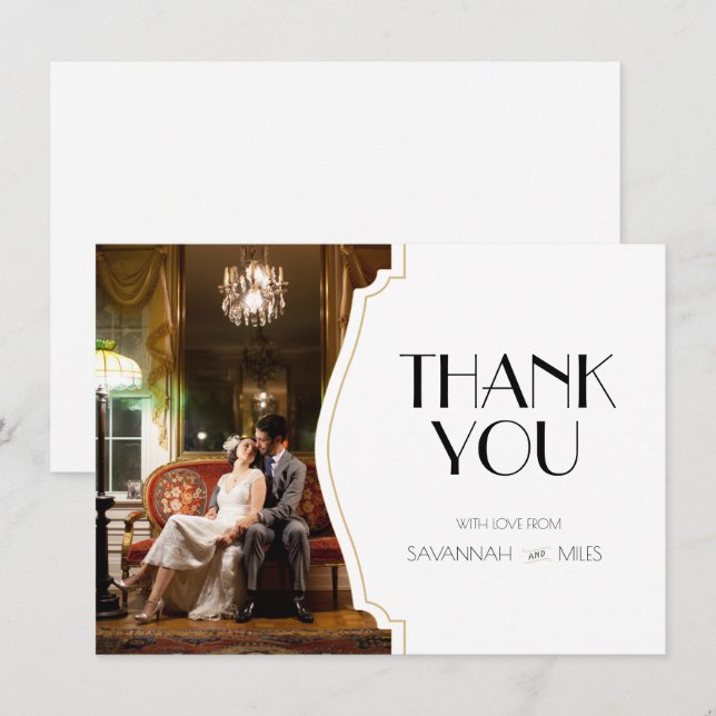 Foto de marco Art Deco Gracias Tarjeta plana (Anverso / Reverso)