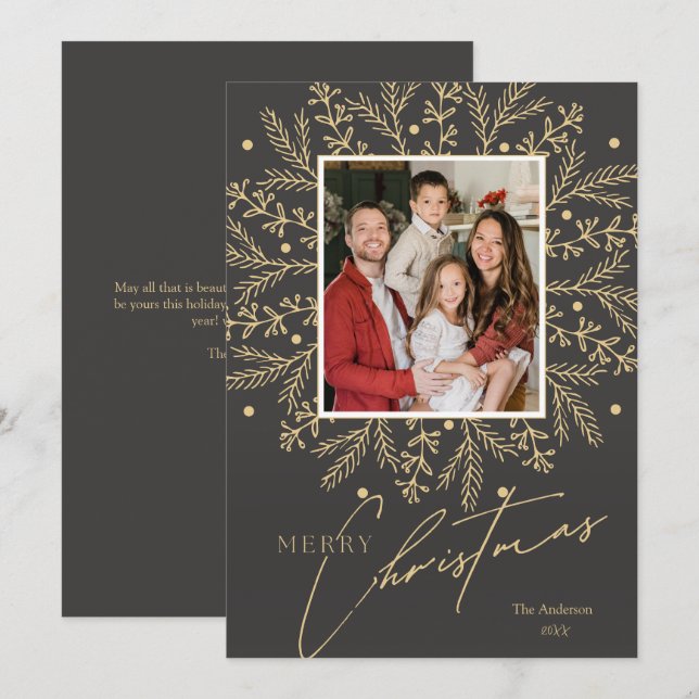 Foto de marco botánico de moda y Feliz Navidad (Anverso / Reverso)