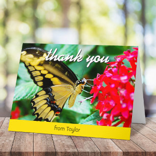 Foto de mariposa negra amarilla nota de agradecimi