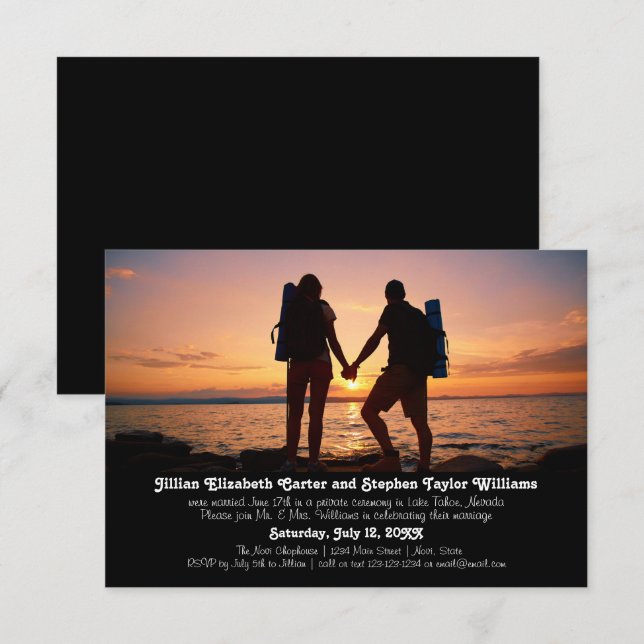 Foto de mochileros - Invitación de Boda 3x5 (Anverso / Reverso)