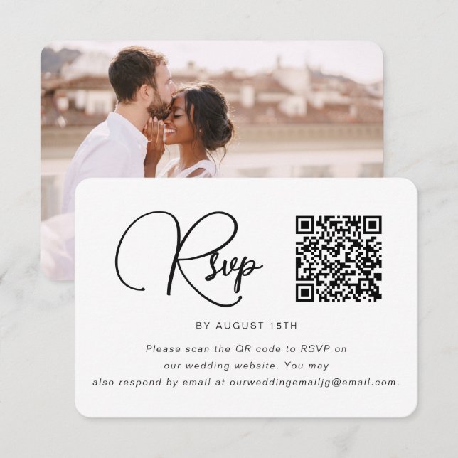 Foto de moda de Boda blanco y negro RSVP Código QR (Anverso / Reverso)