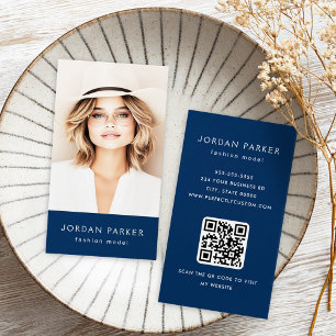 Foto de moda de código QR tarjetas de visita azul