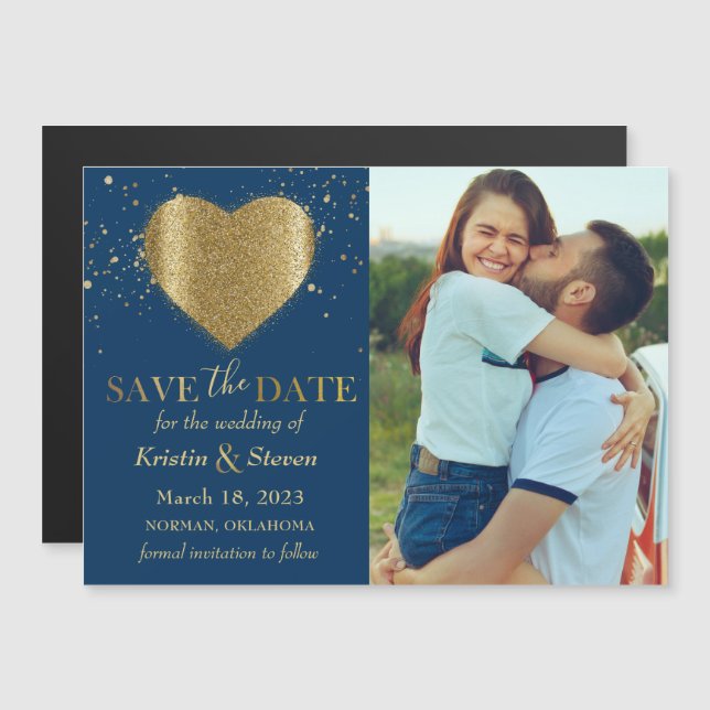 Foto de moda Gold Heart Save the Date Magnet (Anverso/Reverso)