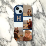 Foto de monograma Negrita Azul marino<br><div class="desc">Muestra tu estilo audaz con este estuche para iPhone personalizado. Añade tus 4 fotos favoritas y personalizar con tu monograma en una pizarra moderna y audaz. ¡Ideal para un aspecto deportivo y dinámico!</div>