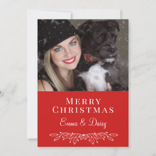 Foto de mujer y perro en Navidad y vacaciones