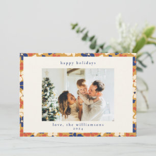 Foto de Navidad Botánico Floral Azul Mostaza Boho