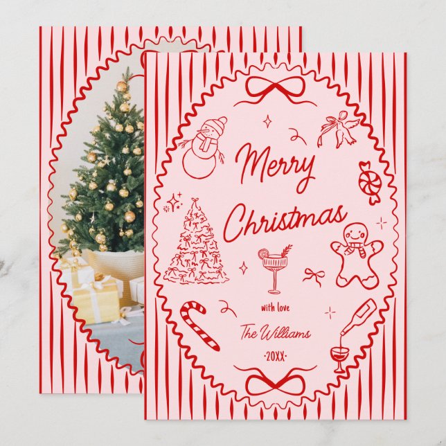Foto de Navidad caprichosa roja rosa dibujada a ma (Anverso / Reverso)