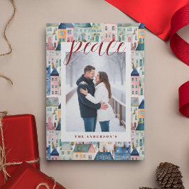 Foto de Navidad Casas Coloridas Acuarela Rojo