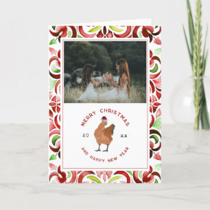 Foto de Navidad con Acuarela Roja y Verde de Pollo