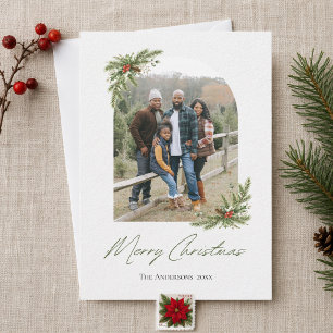 Foto de Navidad con arco de pino en acuarela elega