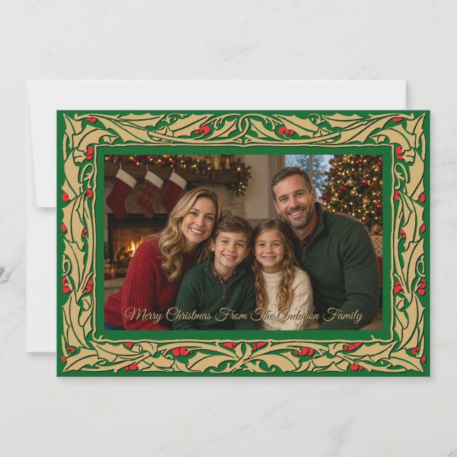 Foto de Navidad con borde de acebo (Anverso)