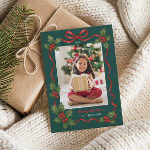 Foto de Navidad con cinta de acebo verde