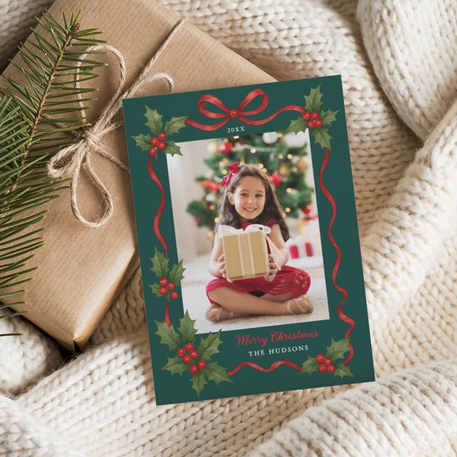 Foto de Navidad con cinta de acebo verde (Subido por el creador)