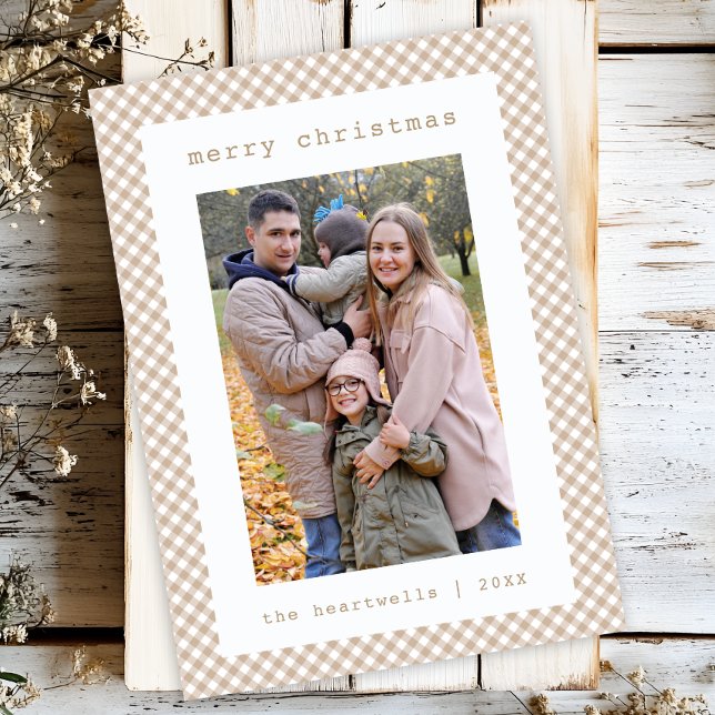 Foto de Navidad con Cuadros de Gingham Beige Neutr (Subido por el creador)