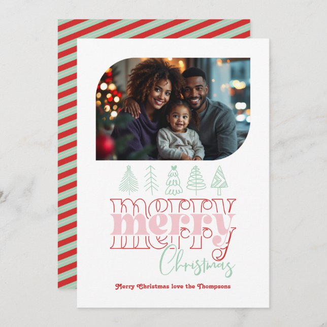 Foto de Navidad con Doodle Retro Moderno de Menta  (Anverso / Reverso)