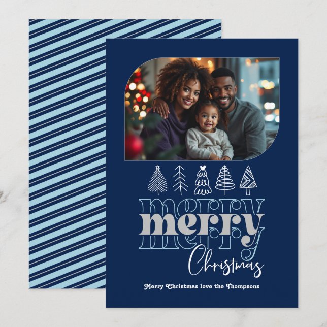 Foto de Navidad con Doodle Retro Moderno de Noche  (Anverso / Reverso)