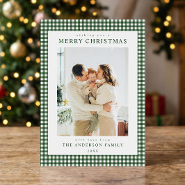 Foto de Navidad con Gingham Verde Bosque Minimalis