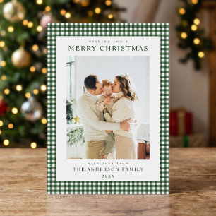 Foto de Navidad con Gingham Verde Bosque Minimalis