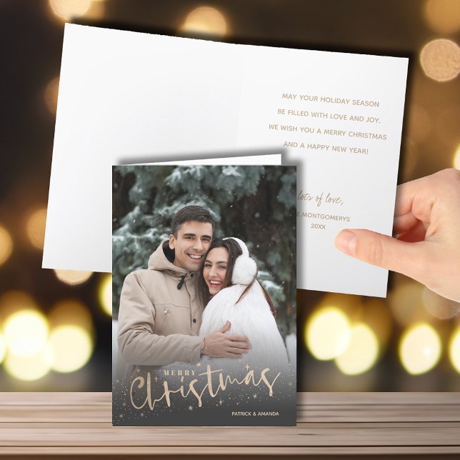 Foto de navidad con guión dorado (Gold Script Merry Christmas Photo Holiday Cards - INSTANT DOWNLOAD and/or PRINTED or both!)