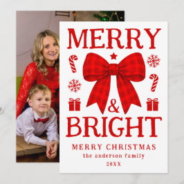 Foto de Navidad con lazo de gingham rojo alegre y 