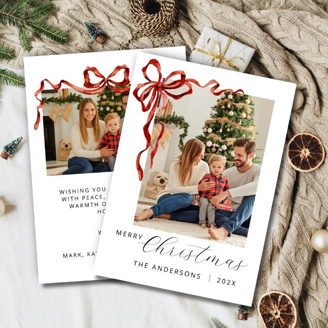 Foto de Navidad con Lazo Rojo (Red bow christmas photo card)