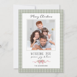 Foto de Navidad con lazo rosa Preppy Vintage