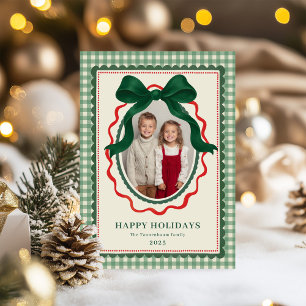Foto de Navidad con lazo verde a rayas vintage