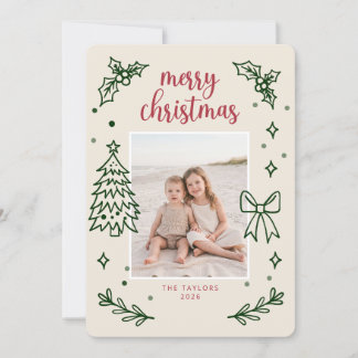 Foto de Navidad con lazo verde caprichoso dibujado