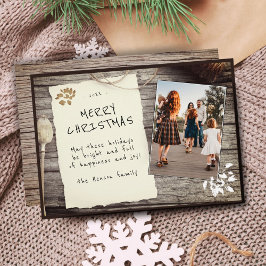 Foto de Navidad con letra de papel viejo de madera