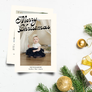 Foto de Navidad con letra elegante en negro y blan