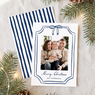 Foto de Navidad con marco de lazo azul marino capr