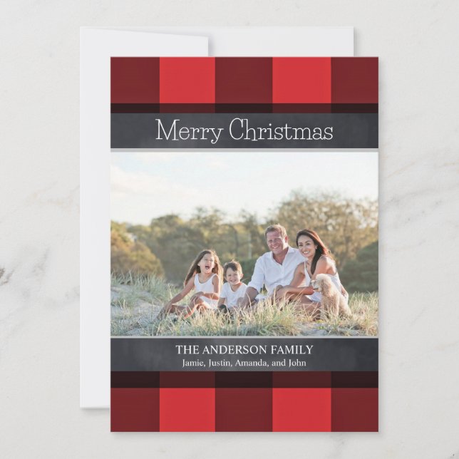 Foto de Navidad con Plaid de Búfalo y Pizarra (Anverso)