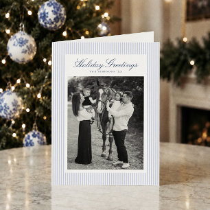 Foto de Navidad con raya azul elegante