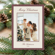 Foto de Navidad con rayas elegantes de burgundy