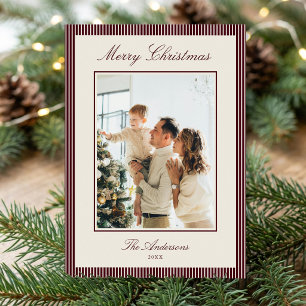 Foto de Navidad con rayas elegantes de burgundy