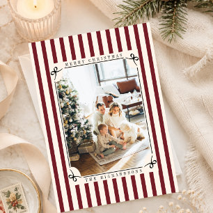 Foto de Navidad con rayas rojas y marfil Chic Old