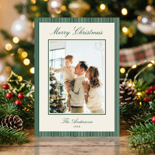 Foto de Navidad con Rayas Verdes Elegantes