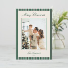 Foto de Navidad con Rayas Verdes Elegantes