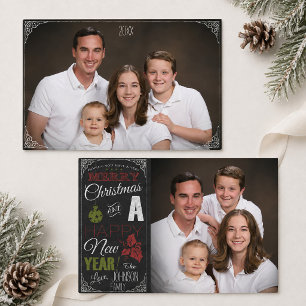 Foto de Navidad con tipografía vintage en pizarra