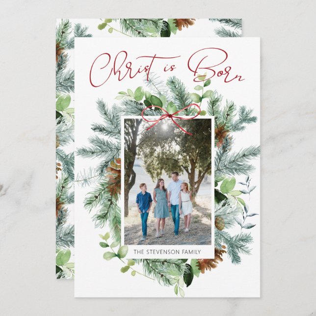 Foto de Navidad Cristo ha Nacido con Verdor Invern (Anverso / Reverso)