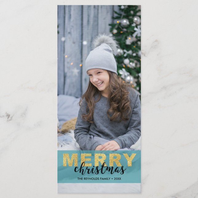 Foto de Navidad de Blue Merry de oro moderno - Tar (Anverso)