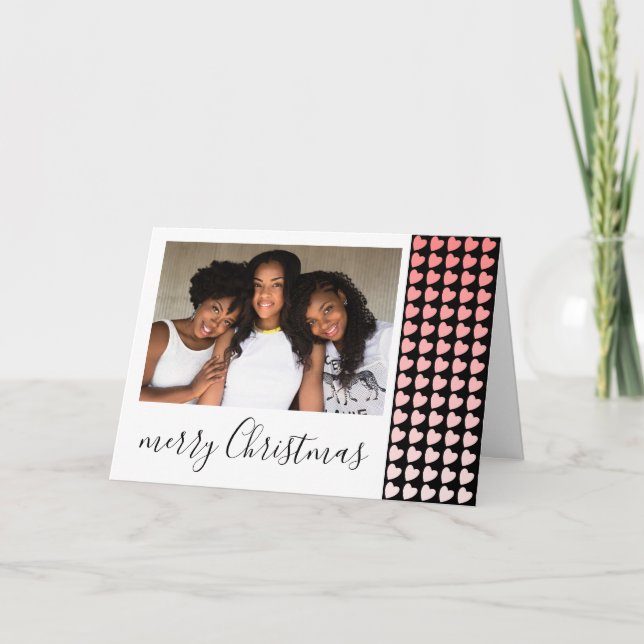 Foto de Navidad de corazón negro rosa  (Anverso)