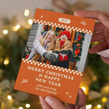Foto de Navidad de familia naranja retro